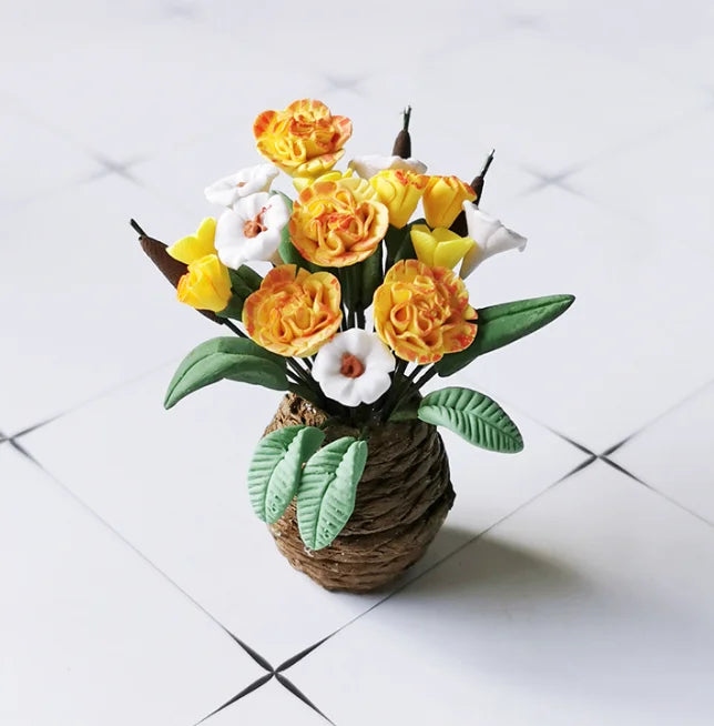 1/6 1/12  Doll House Simulation Miniature Mini Flower Pot Planting Plant Model Decor