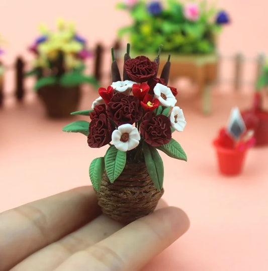 1/6 1/12  Doll House Simulation Miniature Mini Flower Pot Planting Plant Model Decor