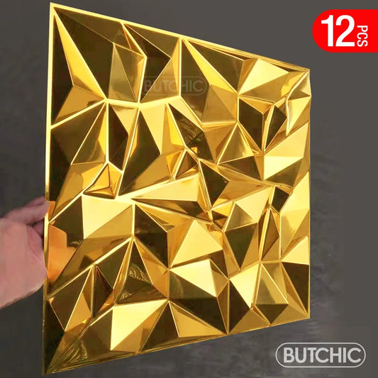 12 PCS 50x50cm car Metal plating color 3D Wall Panel gold luxurious