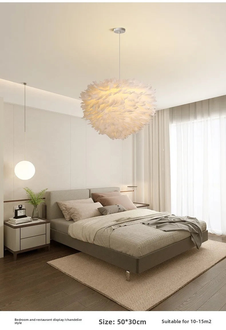 Nordic Feather Bedroom Pendant, Modern and Minimally Creative Home Lighting White Feather Living Room Home Decoration Lighting