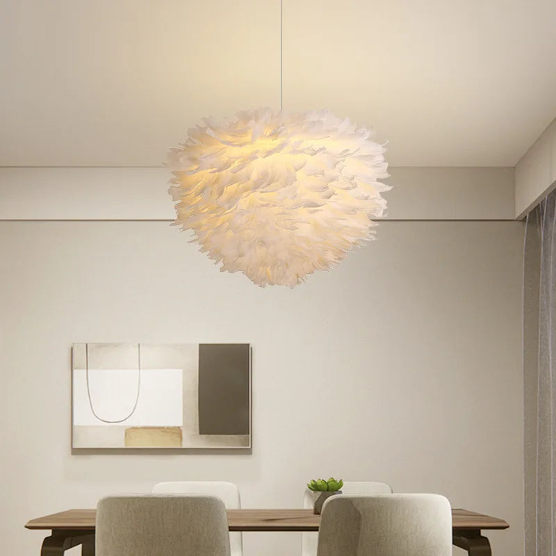 Nordic Feather Bedroom Pendant, Modern and Minimally Creative Home Lighting White Feather Living Room Home Decoration Lighting