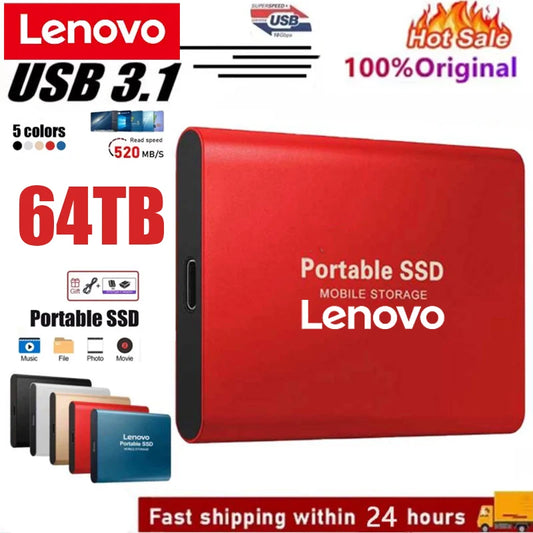 Lenovo External Hard Drive Portable SSD 1TB 2TB External Mobile Hard Disk 32TB USB 3.1/Type-C Solid State Disks For Laptops MAC
