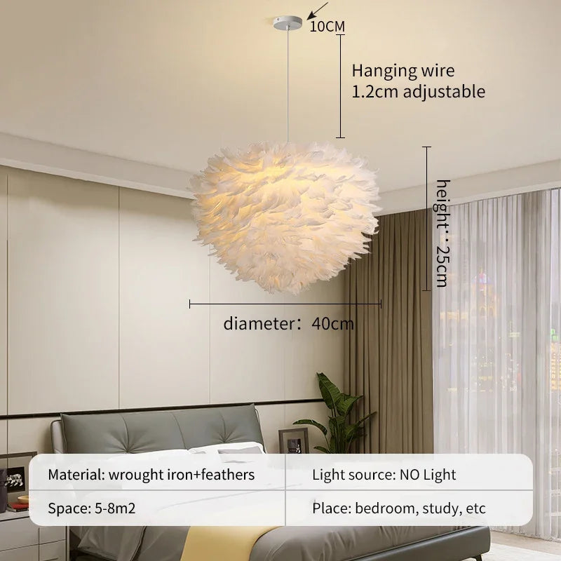 Nordic Feather Bedroom Pendant, Modern and Minimally Creative Home Lighting White Feather Living Room Home Decoration Lighting