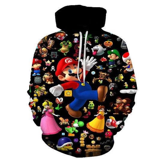 Autumn and winter popular game Mario creative printing 3-14 years old children's sports thickened sweatshirts for boys and girls