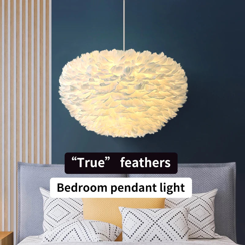 Nordic Feather Bedroom Pendant, Modern and Minimally Creative Home Lighting White Feather Living Room Home Decoration Lighting