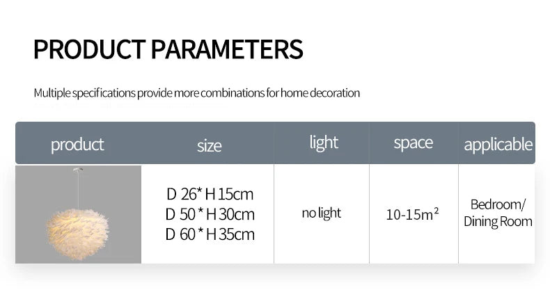 Nordic Feather Bedroom Pendant, Modern and Minimally Creative Home Lighting White Feather Living Room Home Decoration Lighting