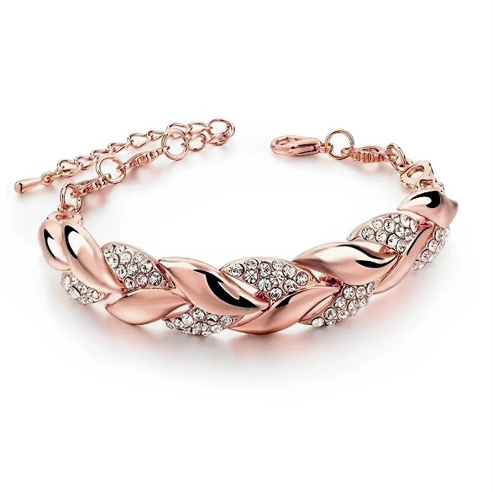 Luxury Love Braided Leaf Bracelet Charm Crystal Wedding Bracelets For Women Anniversary Valentines Day Gifts Aesthetic Jewelry