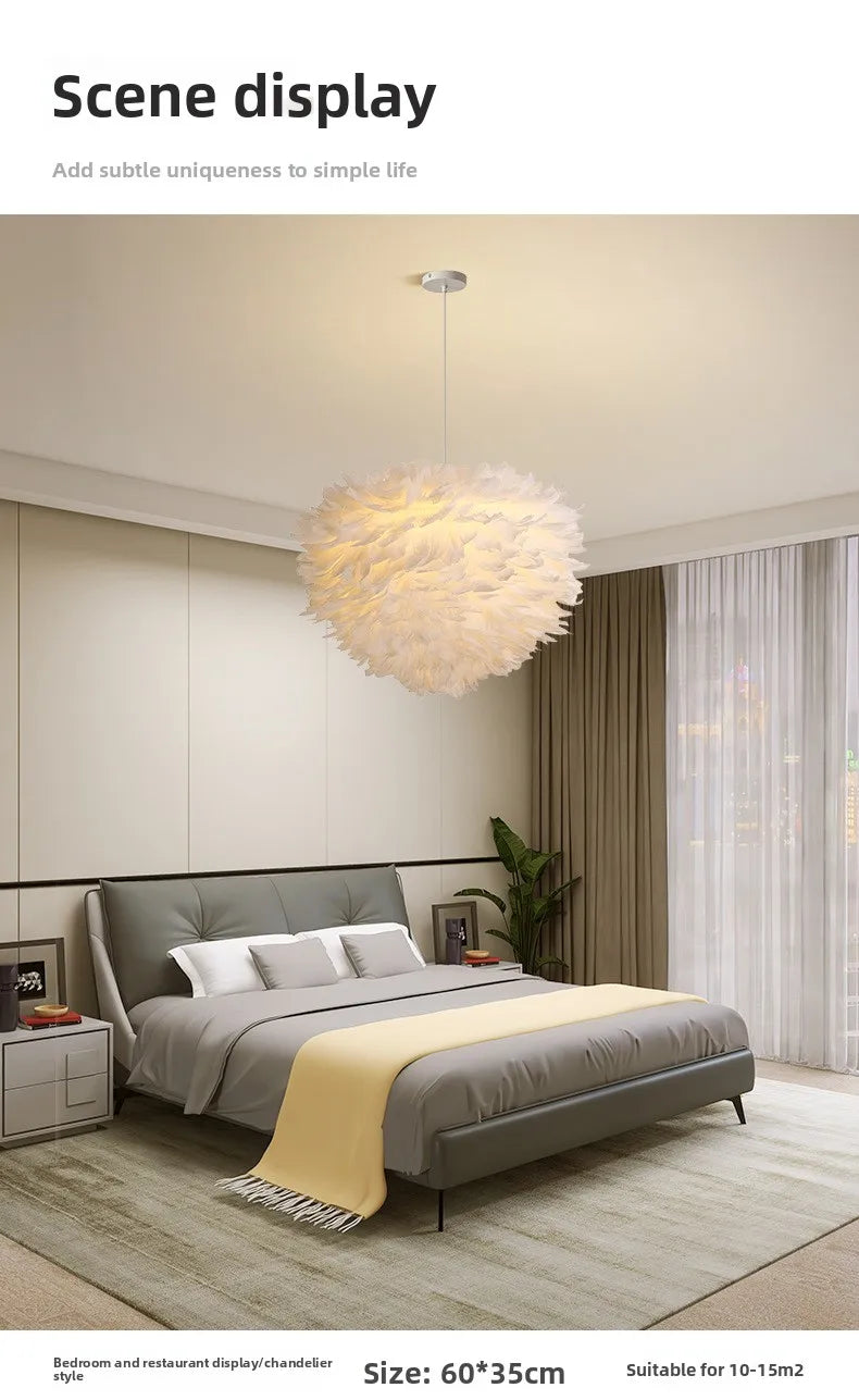 Nordic Feather Bedroom Pendant, Modern and Minimally Creative Home Lighting White Feather Living Room Home Decoration Lighting