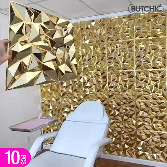 10pcs 30x30cm Champagne gold color 3D Wall Panel Shining Gold 3D