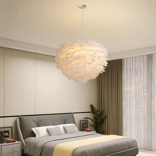 Nordic Feather Bedroom Pendant, Modern and Minimally Creative Home Lighting White Feather Living Room Home Decoration Lighting