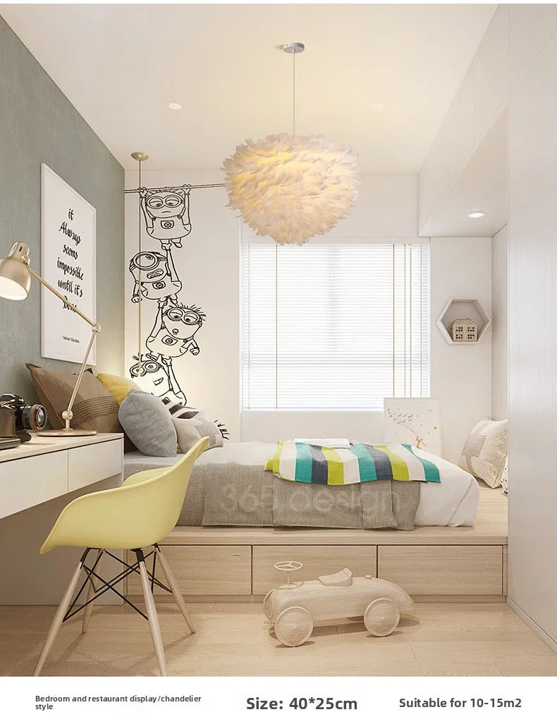 Nordic Feather Bedroom Pendant, Modern and Minimally Creative Home Lighting White Feather Living Room Home Decoration Lighting